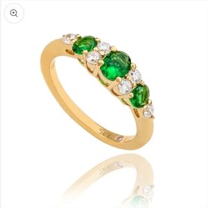 Suzy Levian Yellow Sterling Silver Green White Cubic Zirconia Graduating Ring 7